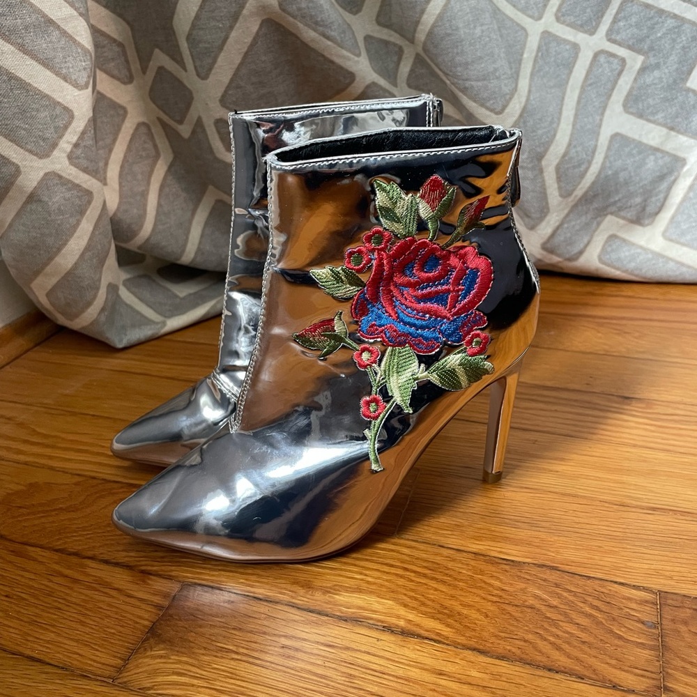Cape Robbin Embroidered Silver Stiletto Booties